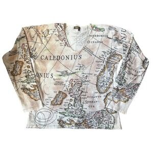 UBU Map Print V Neck Long Sleeve‎ Women's Top XL
